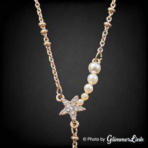 Nicole by Nicole Miller Shooting Star Lariat Necklace Gold Tone Faux Pearl